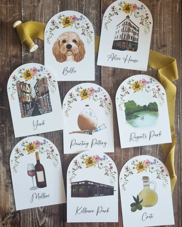 Bespoke illustrated table names and venue illustrations