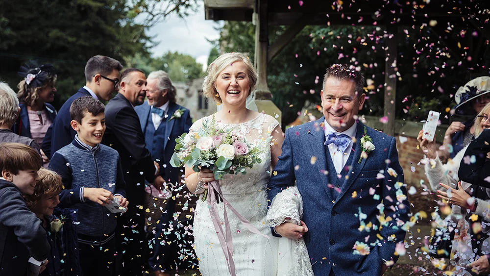 Alice and Steve's confetti shot at their tipi wedding