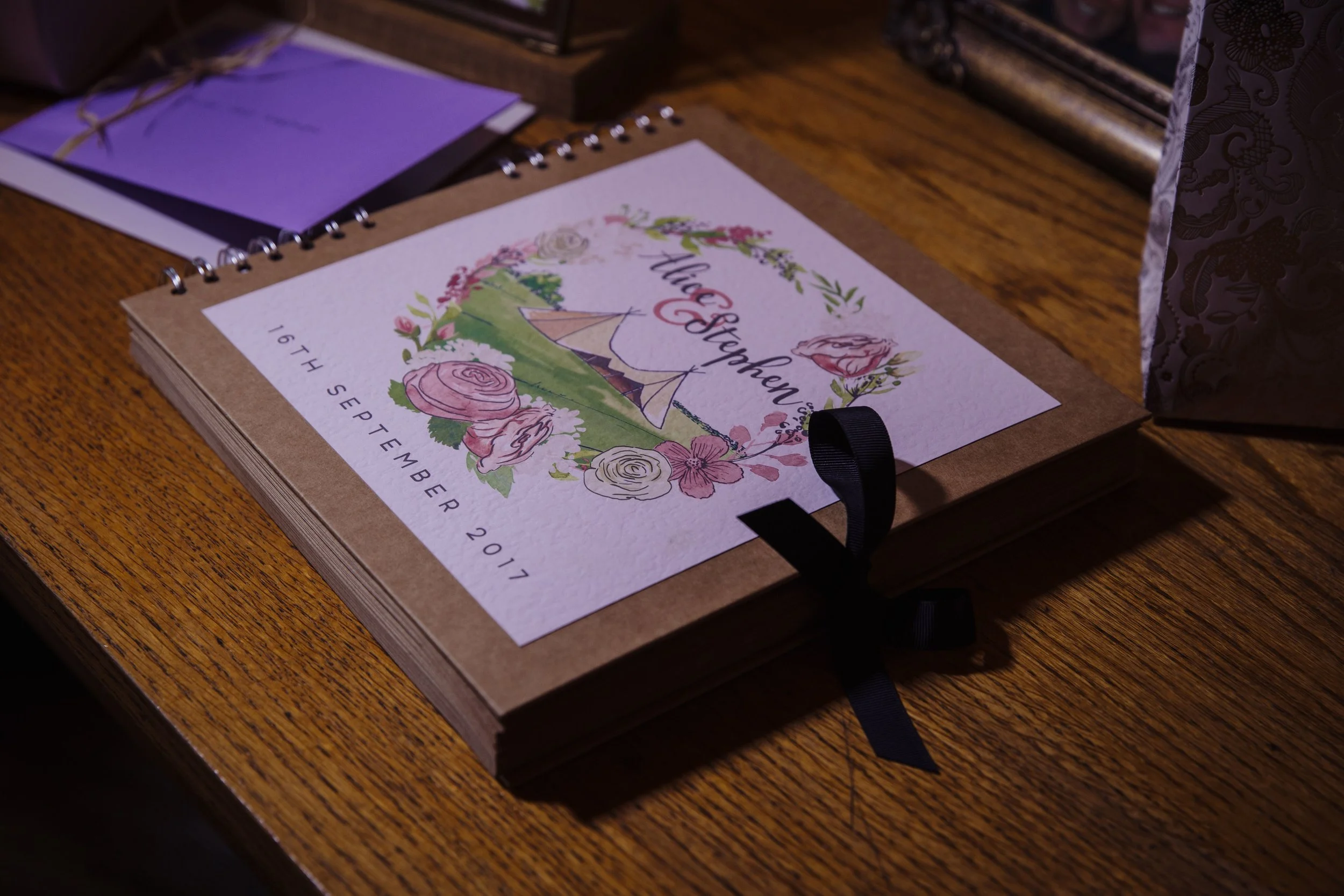 Bespoke tipi wedding guestbook detail