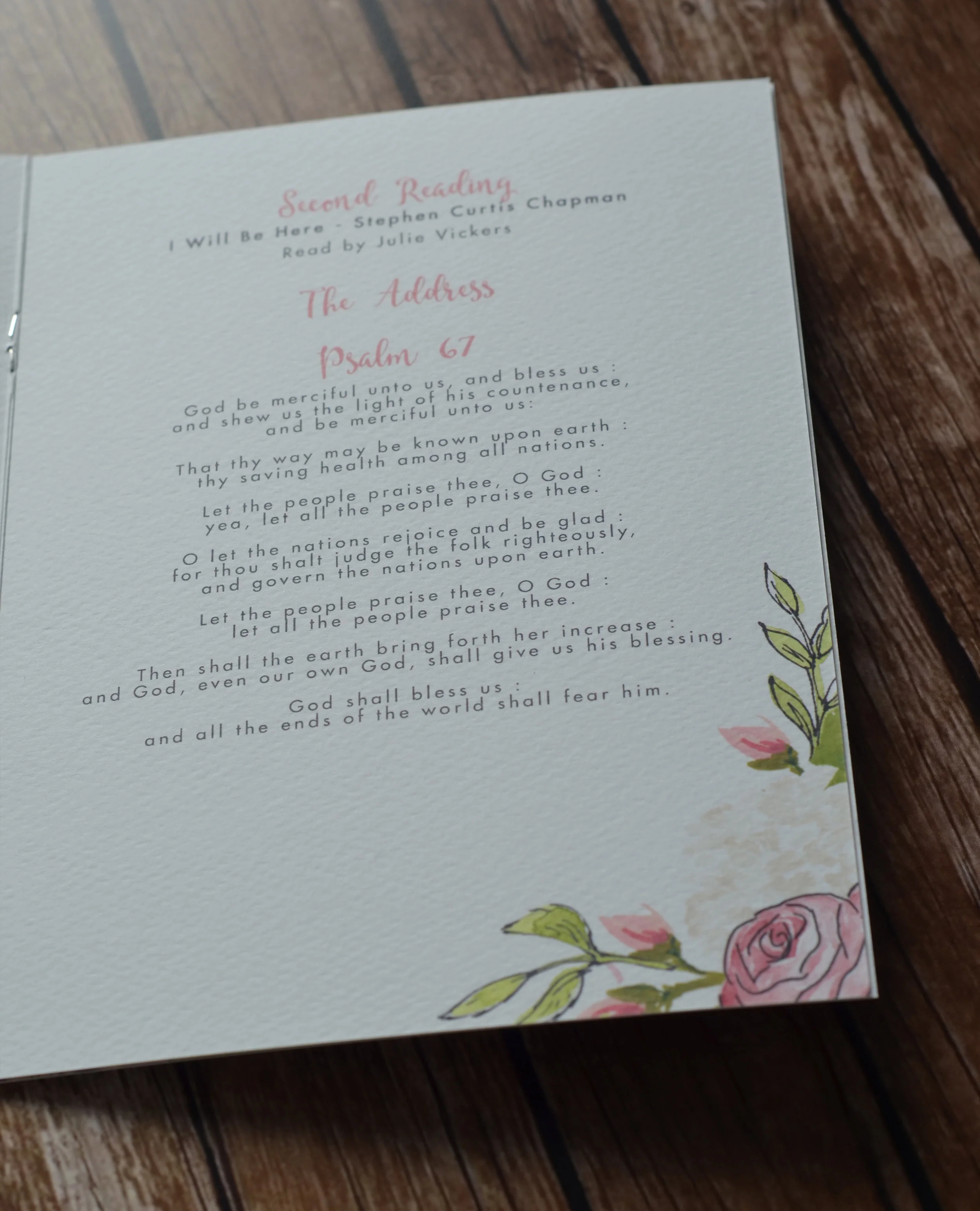 Bespoke tipi wedding order of service inside pages