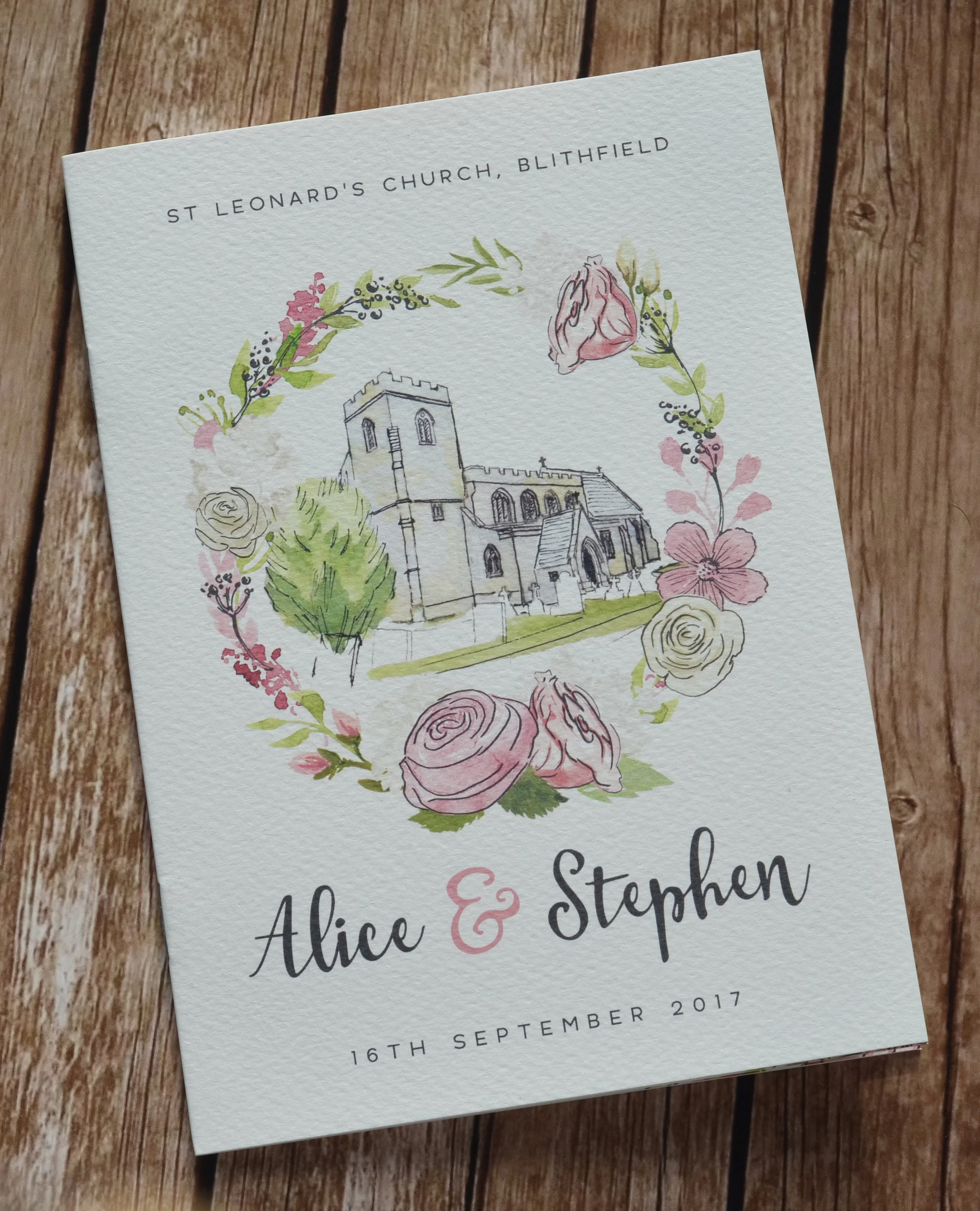 Bespoke tipi wedding order of service cover