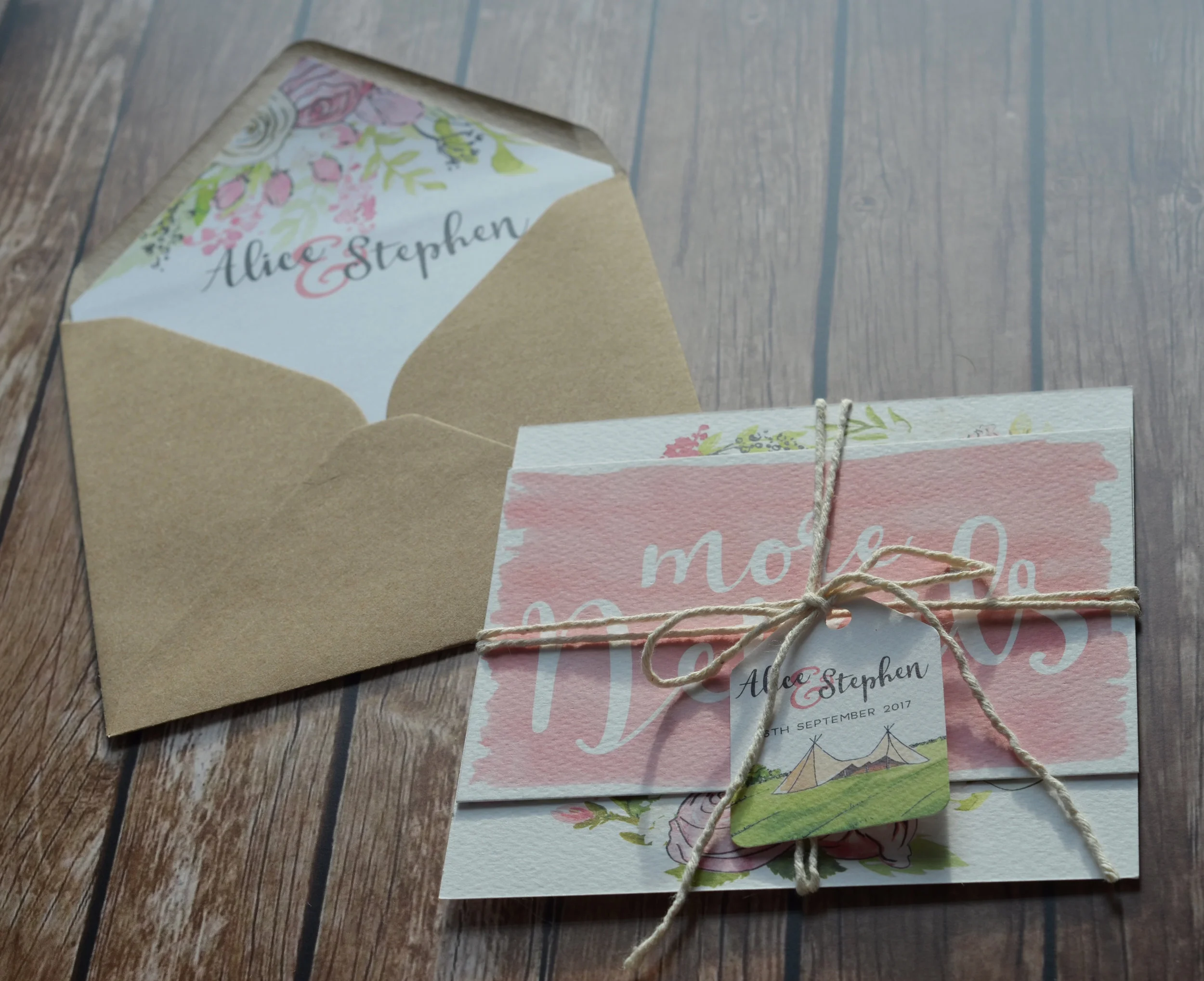 Bespoke tipi wedding stationery detail