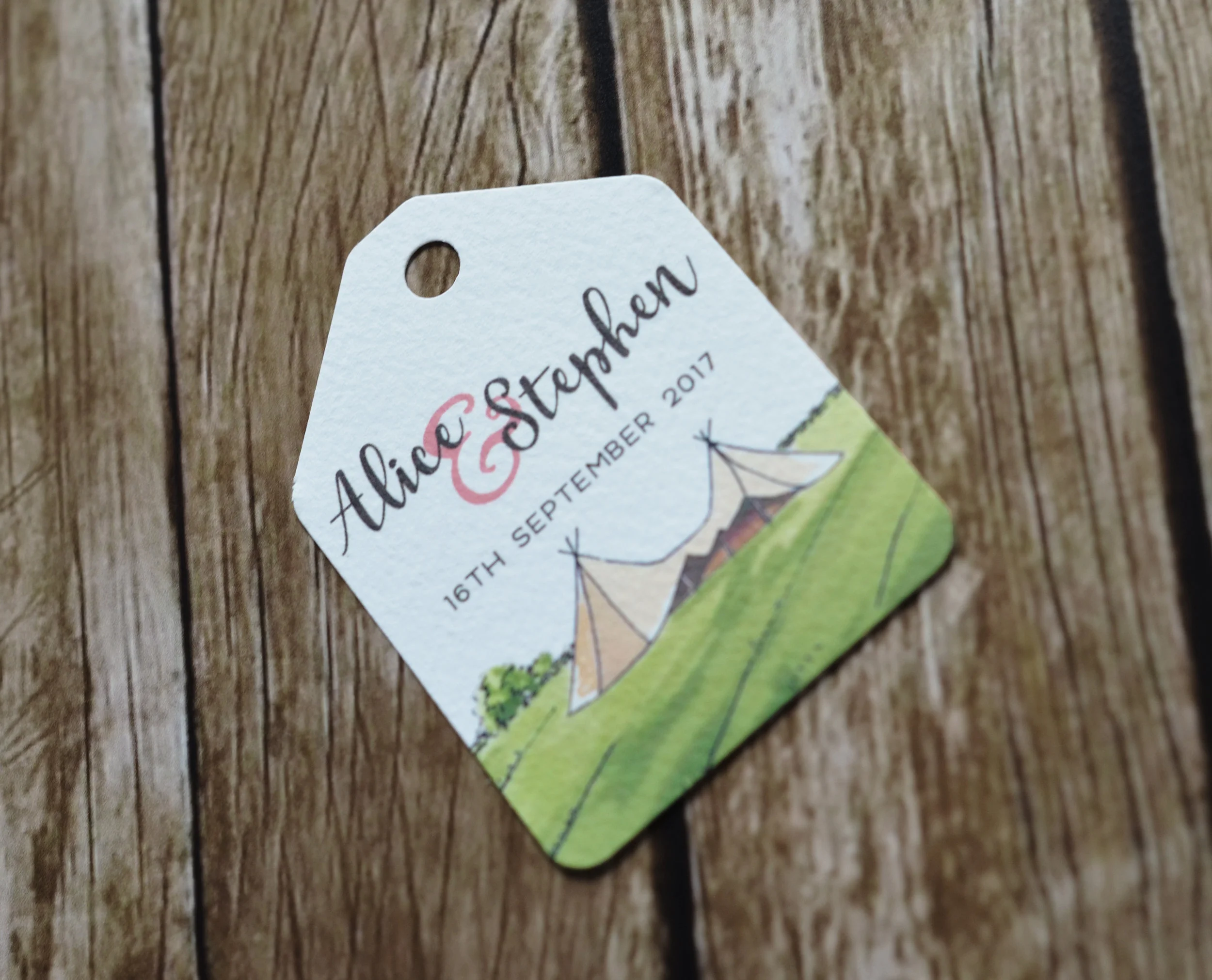 Bespoke tipi wedding details card