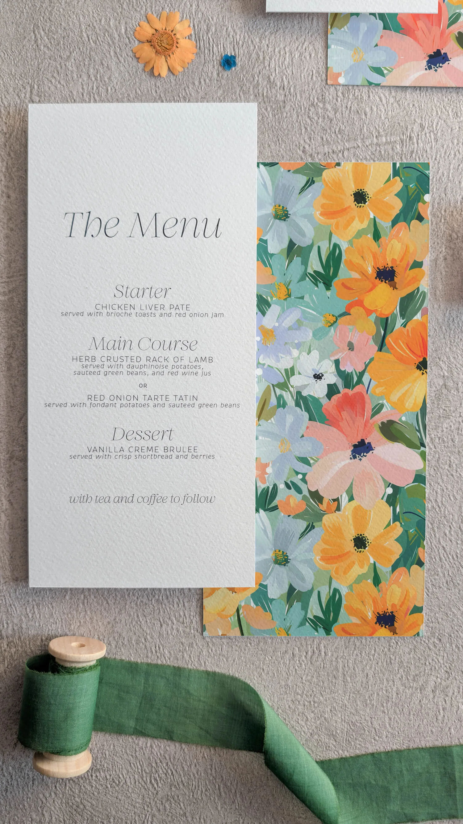 Studio Floral patterned menu card design