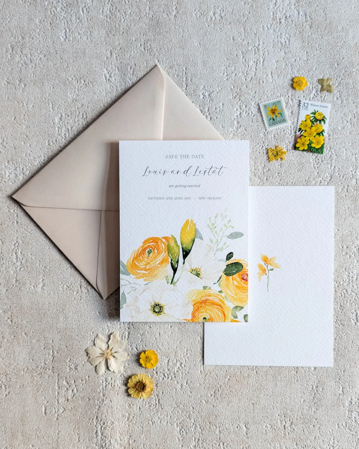Butter Yellow floral save the dates