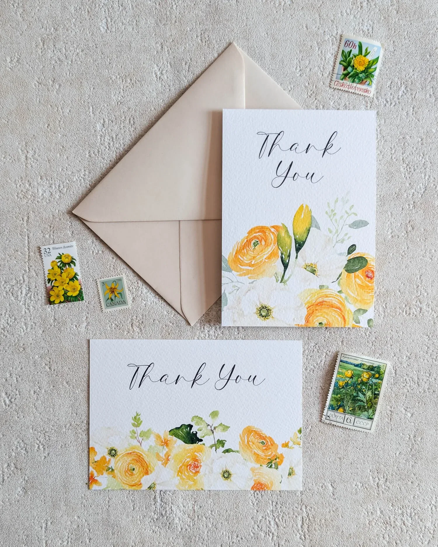 Butter Yellow Floral wedding thank you cards
