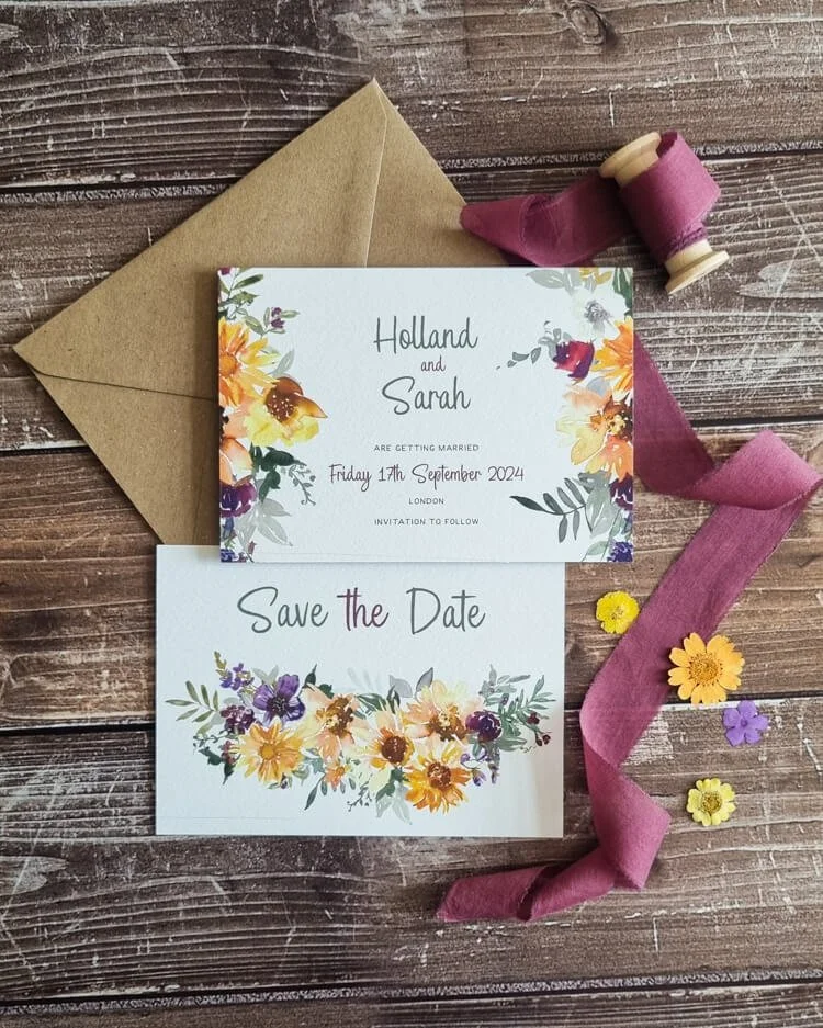 Sunflower Field wedding save the dates