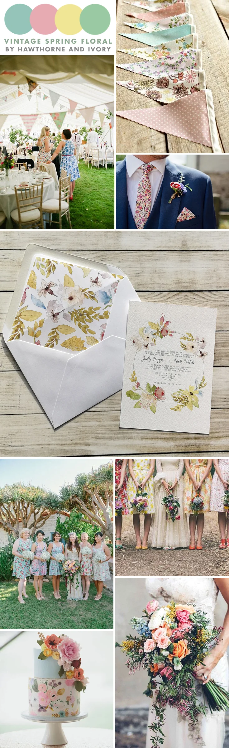 Spring floral vintage shabby chic wedding moodboard