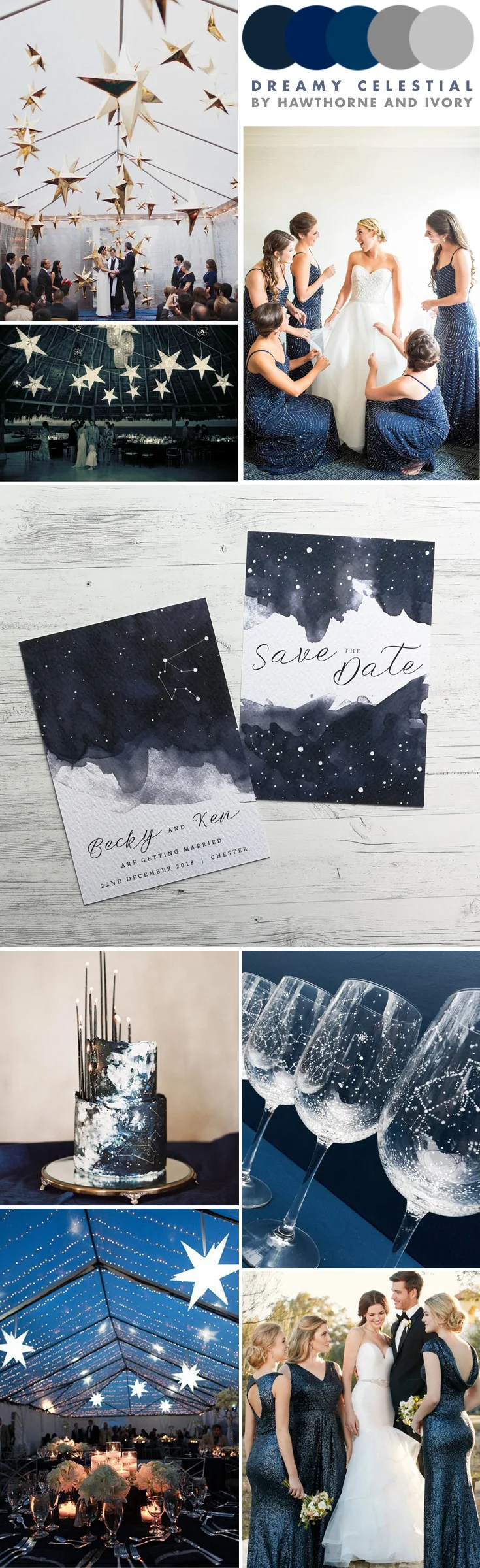 Starry night celestial wedding moodboard
