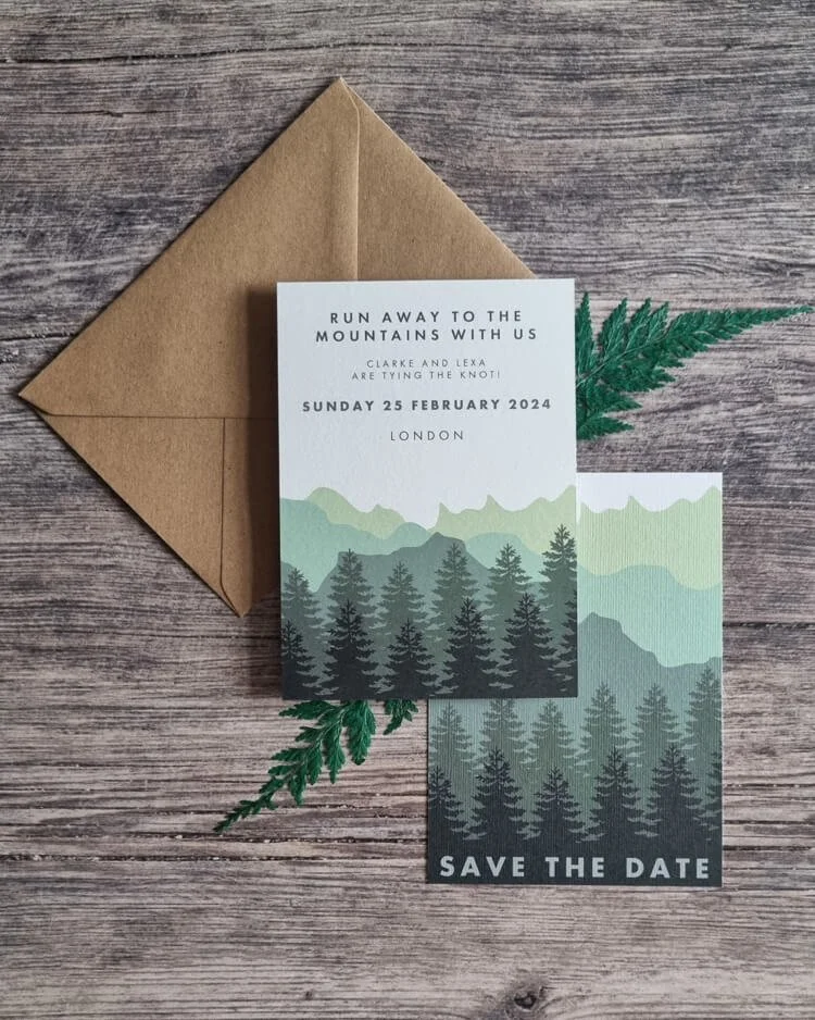 Landscaped inspired destination wedding save the dates
