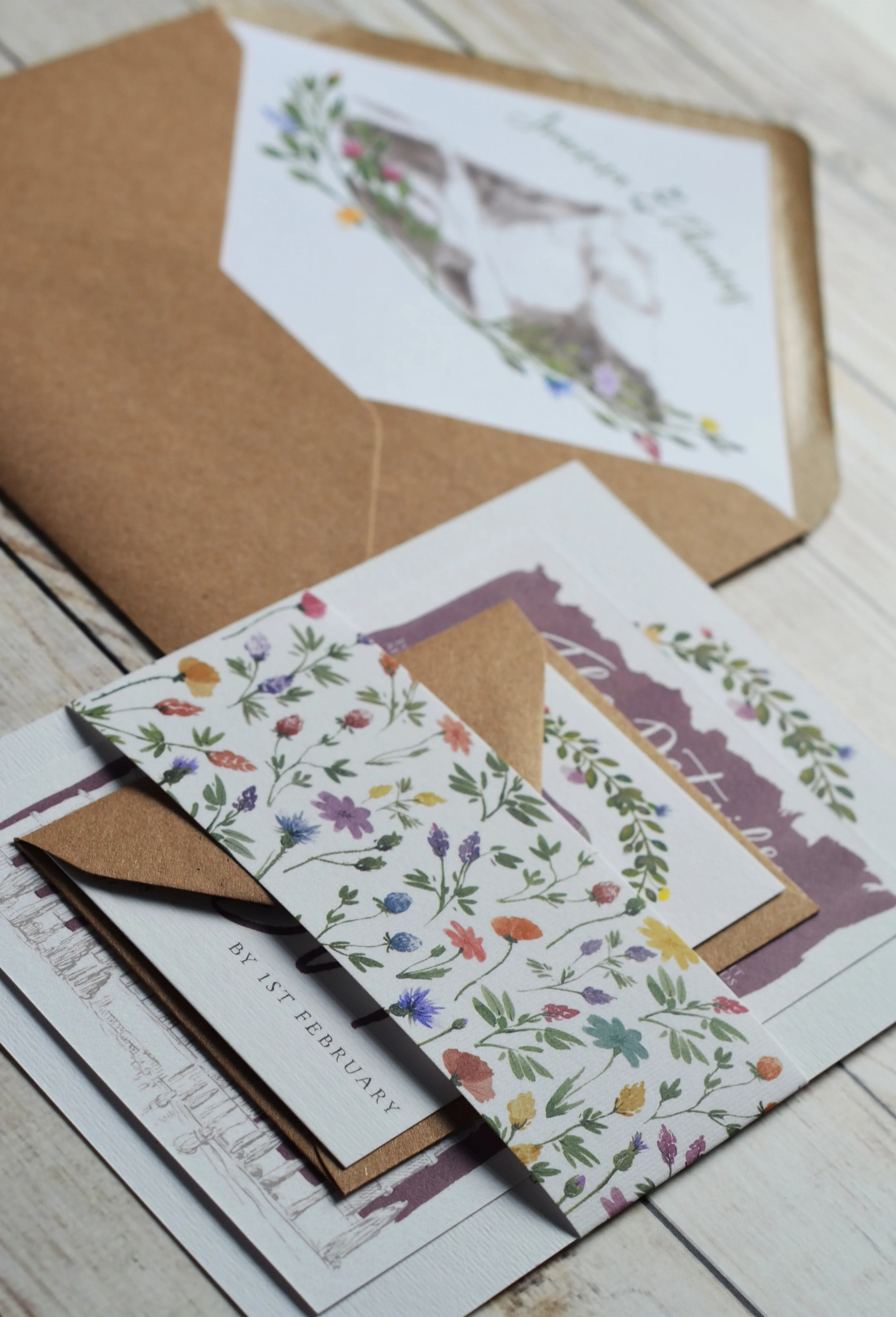 Bespoke watercolour and digital illustration wedding stationery