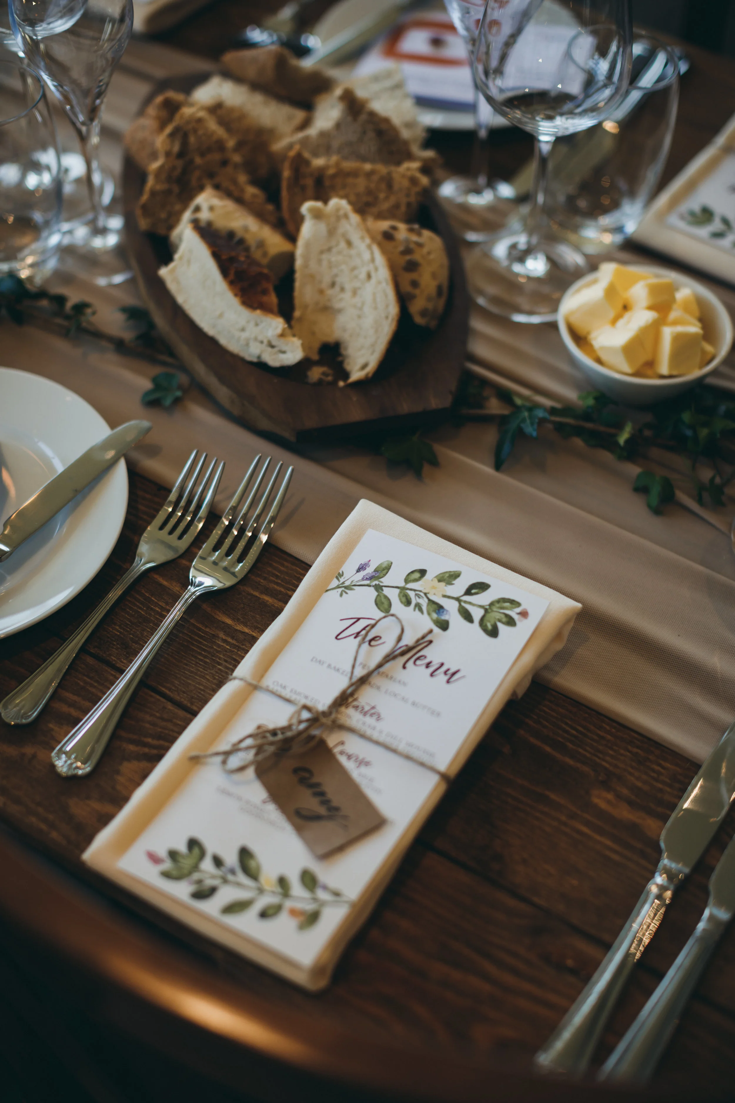 Bespoke wildflower wedding menu card for Jo and Tom