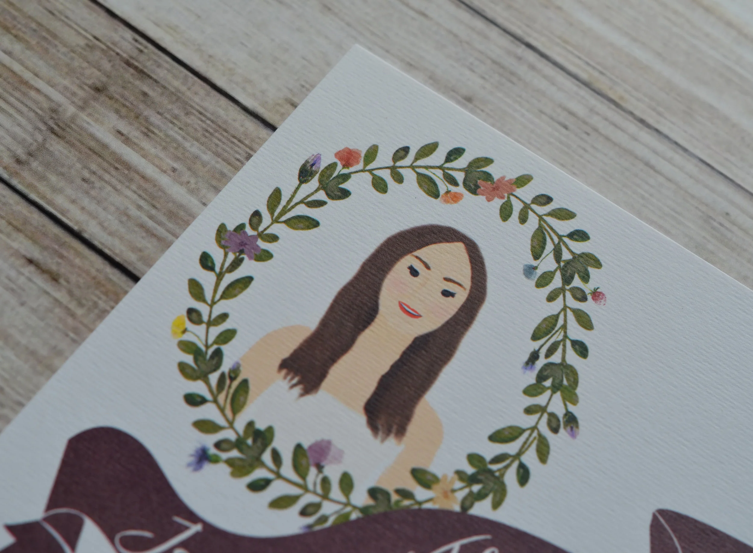 Illustrated portrait on Jo and Tom's bespoke wedding stationery