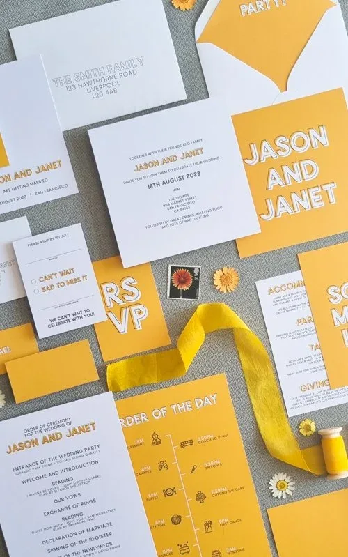 Colour Block Retro Wedding Invitation Suite