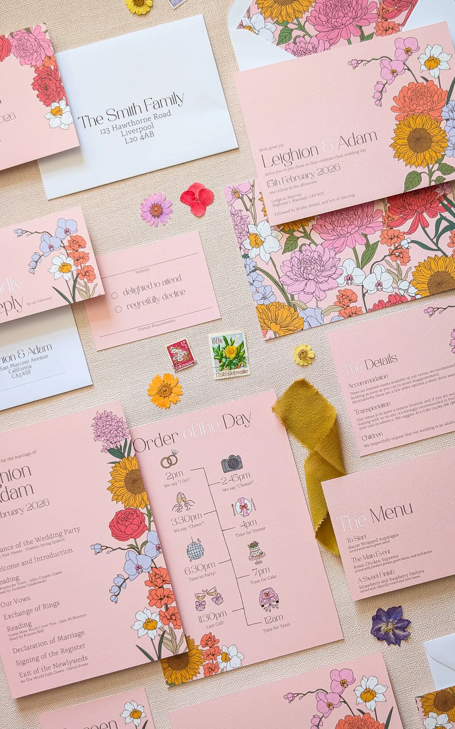Retro Floral Wedding Stationery