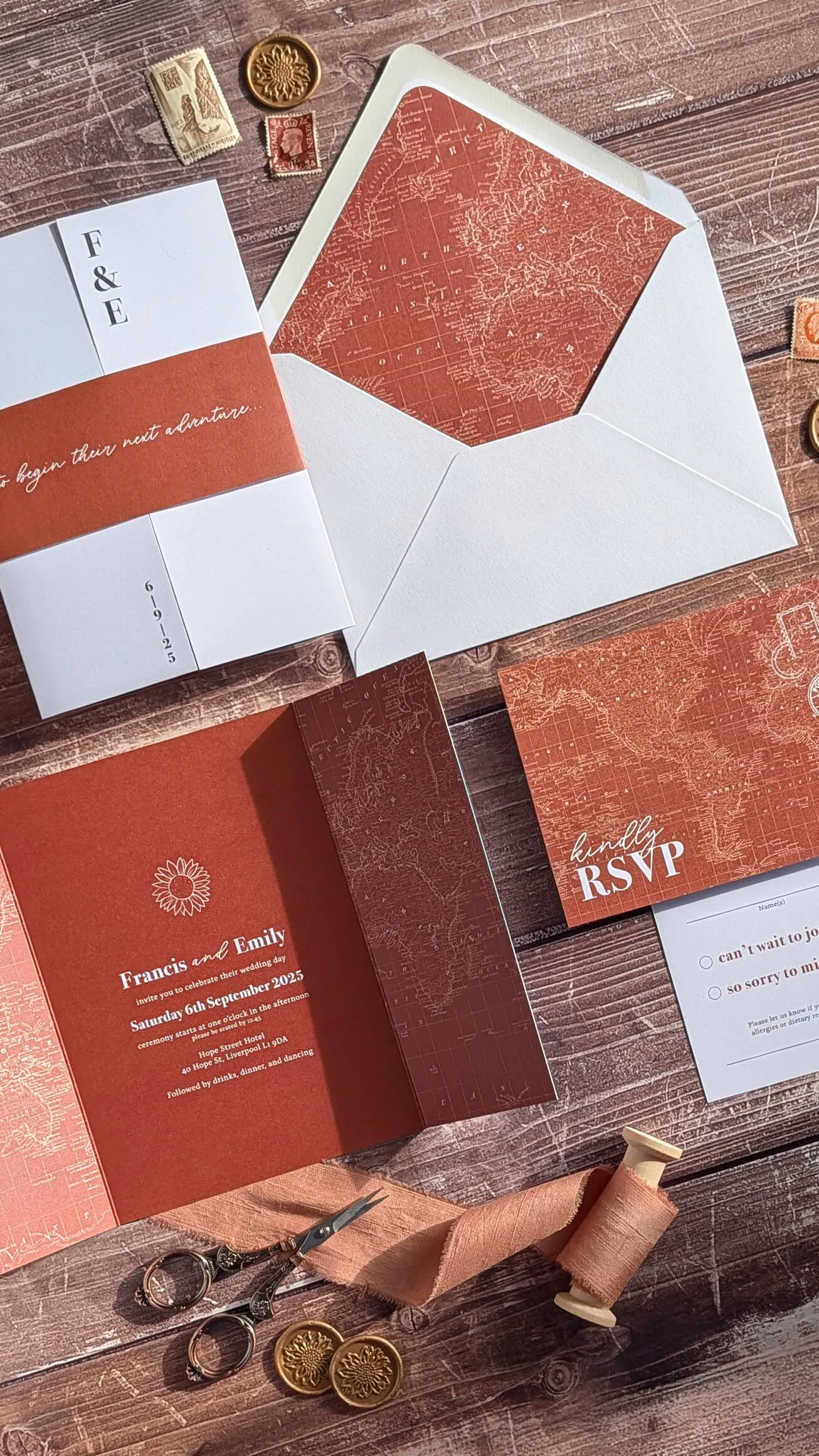 Bespoke wedding stationery for Em and Fran