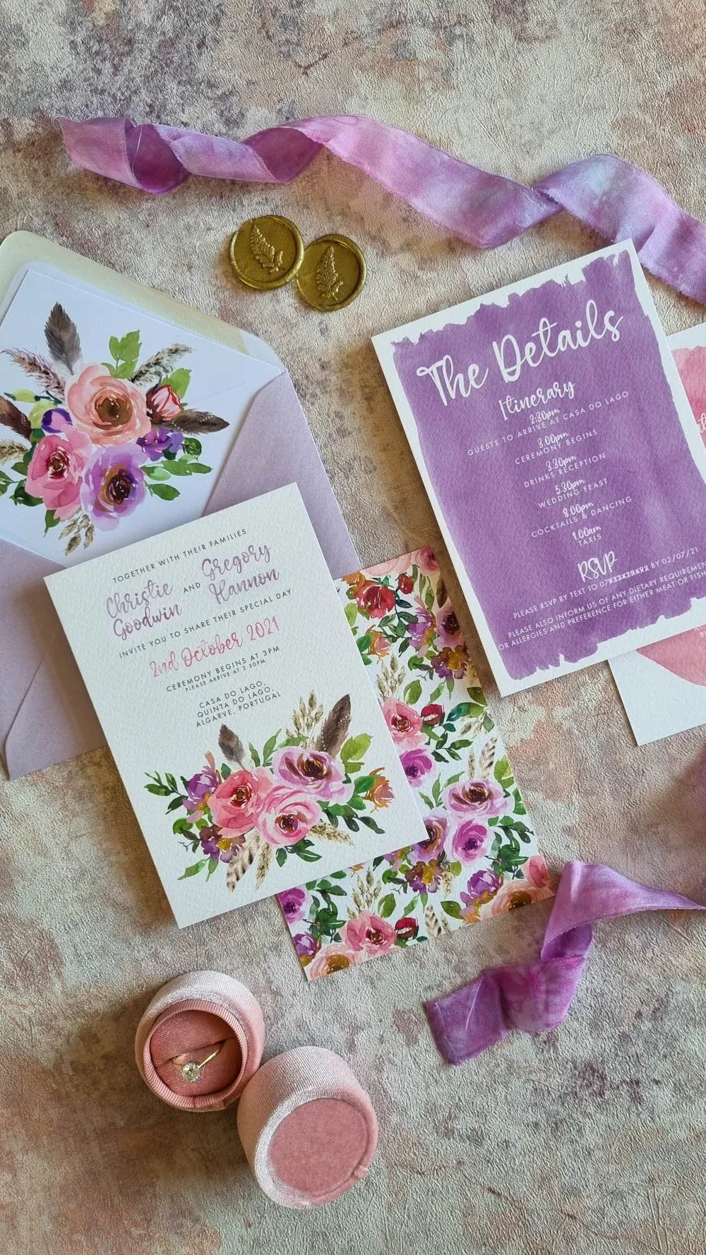 Bespoke wedding stationery for Christie and Gregory