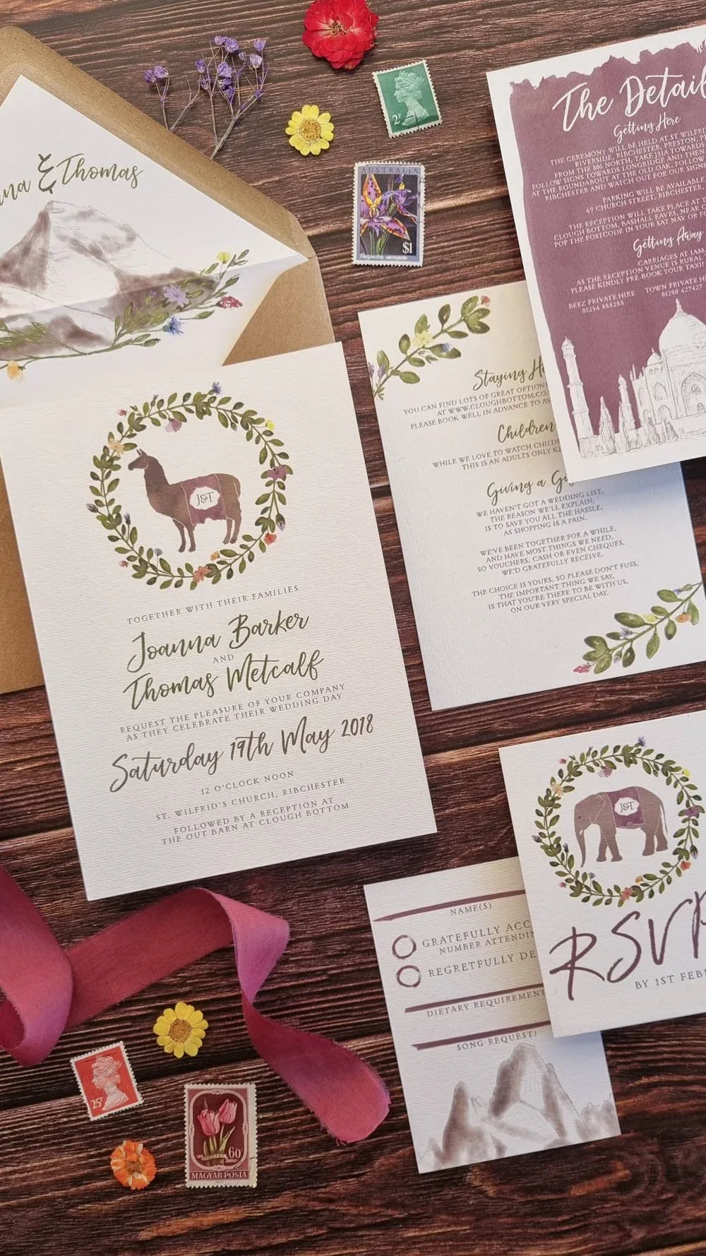 Bespoke wedding stationery for Jo and Tom