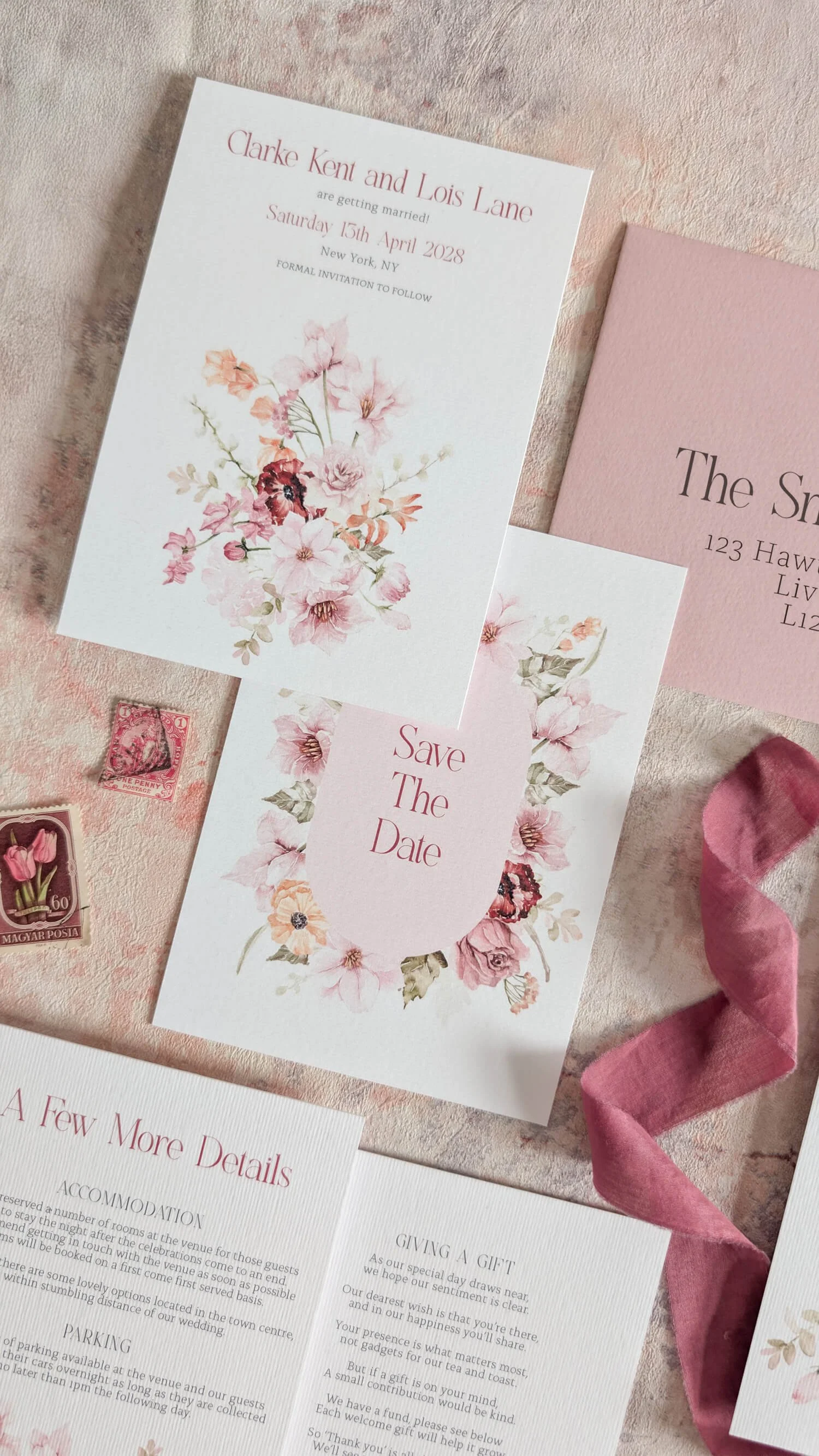 Dusty Pink Floral Save the Dates
