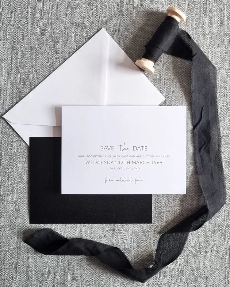 Minimal Monochrome save the date card by Hawthorne and Ivory