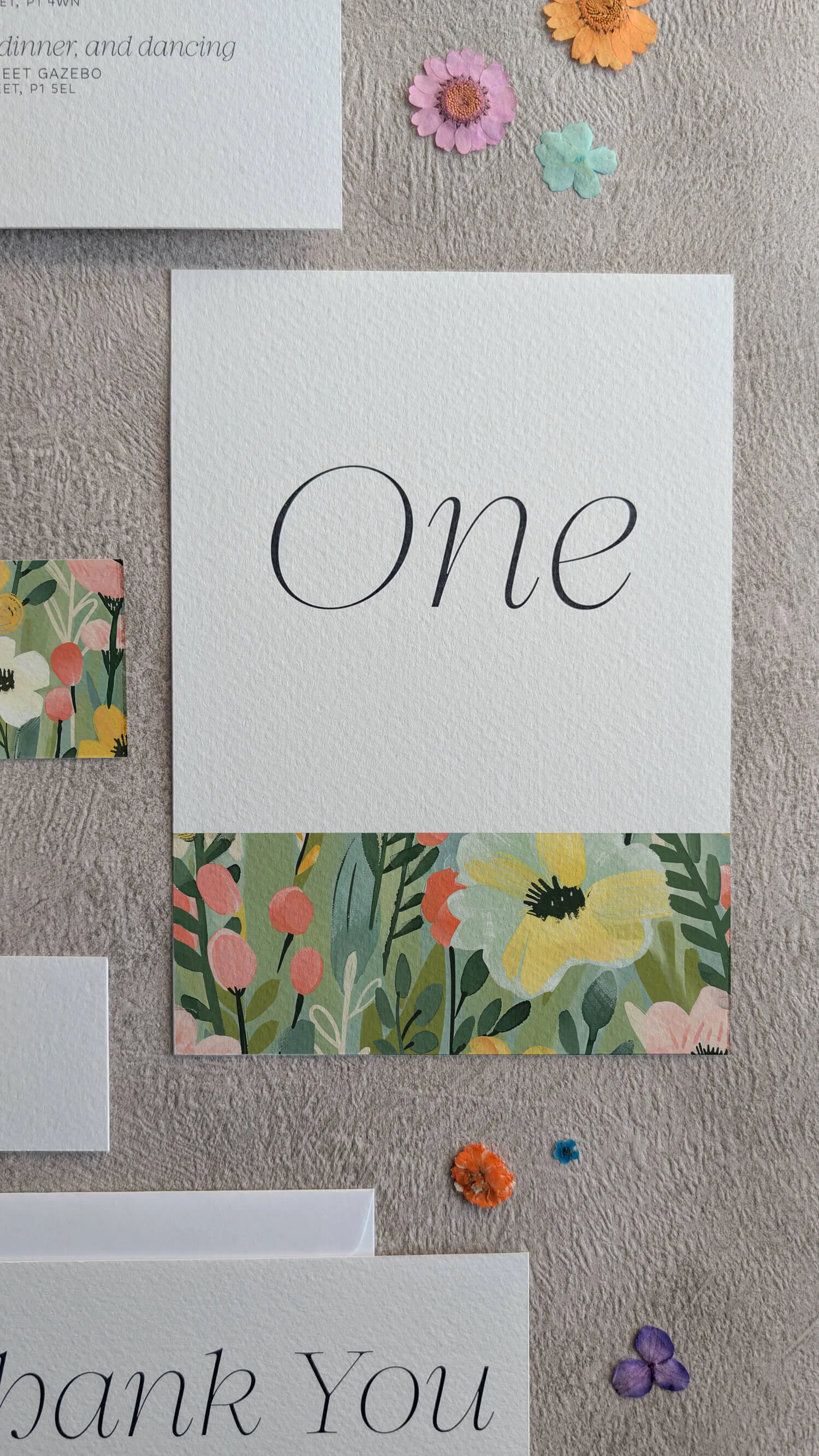 Studio Floral wedding table number card with decorative number and wildflower design